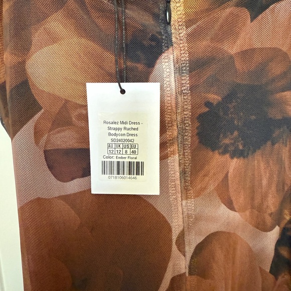 NWT - Showpo Rosalez Midi Brown Bodycon Ruched Dress - Size 8 - Picture 9 of 9